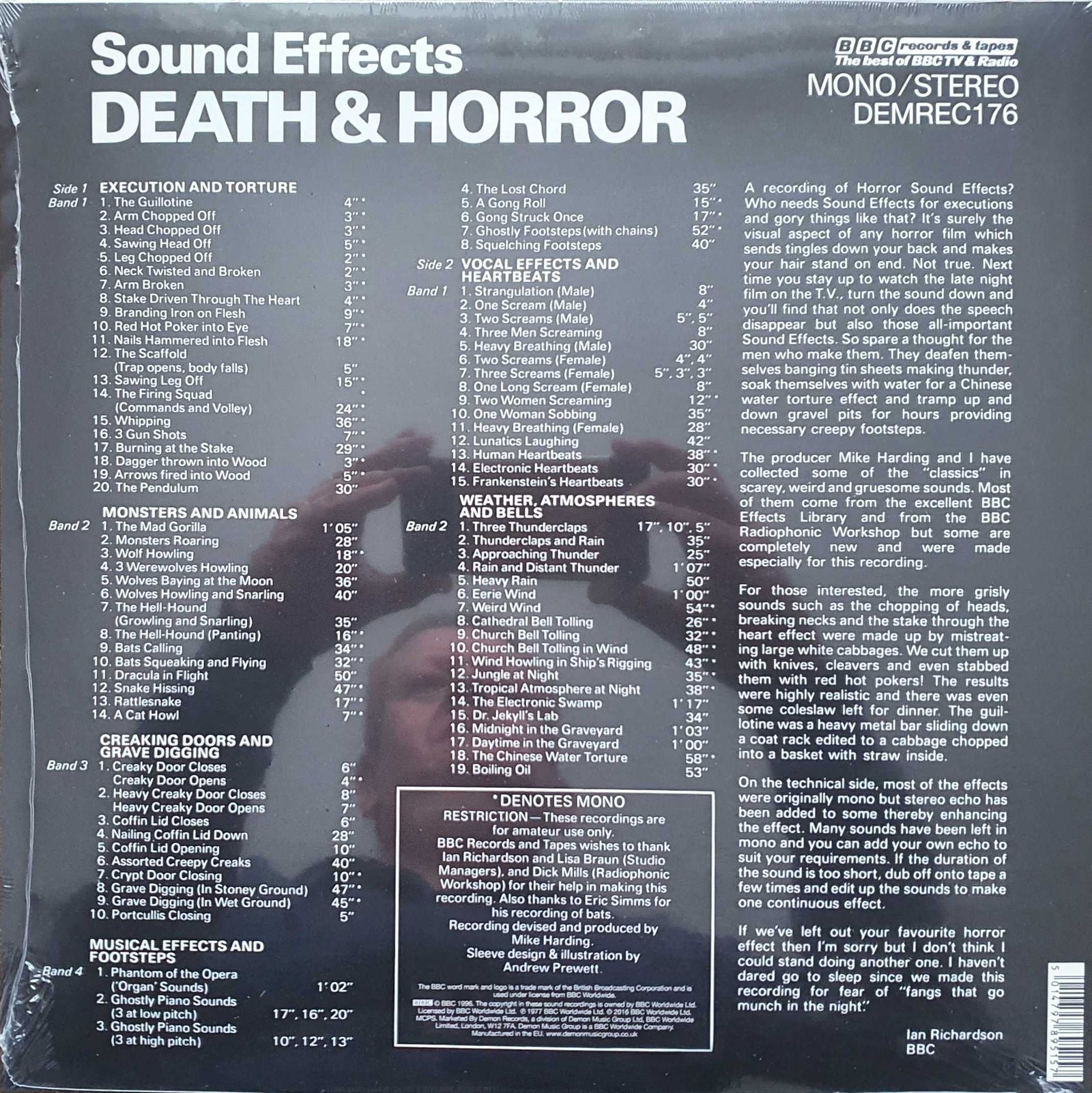 Picture of DEMREC 176 Death & horror sound effects by artist Various from the BBC records and Tapes library